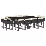 13 részes fekete polyrattan kerti ülőgarnitúra párnákkal