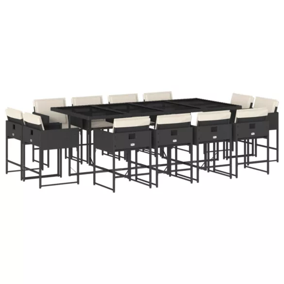 13 részes fekete polyrattan kerti ülőgarnitúra párnákkal