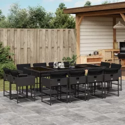   13 részes fekete polyrattan kerti ülőgarnitúra párnákkal