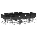 13 részes fekete polyrattan kerti ülőgarnitúra párnákkal