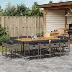   13 részes szürke polyrattan kerti ülőgarnitúra párnákkal