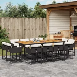   13 részes fekete polyrattan kerti ülőgarnitúra párnákkal