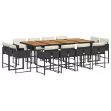13 részes fekete polyrattan kerti ülőgarnitúra párnákkal
