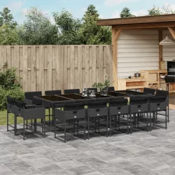   15 részes fekete polyrattan kerti étkezőgarnitúra párnákkal