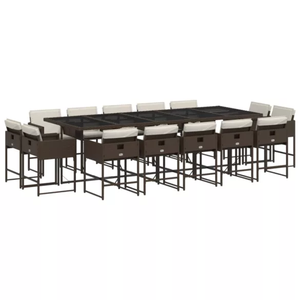 15 részes barna polyrattan kerti ülőgarnitúra párnákkal