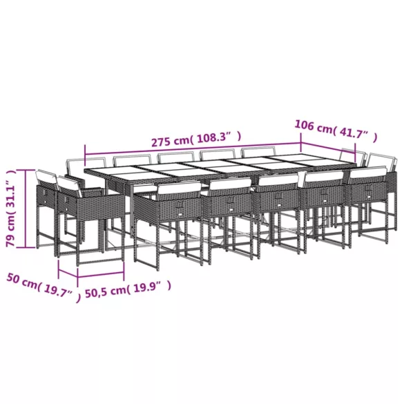 15 részes barna polyrattan kerti ülőgarnitúra párnákkal