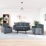 3 részes sötétszürke bársony ülőgarnitúra párnákkal