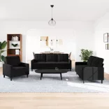 3 részes fekete bársony ülőgarnitúra párnákkal