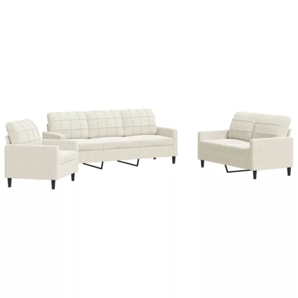 3 részes krém bársony ülőgarnitúra párnákkal