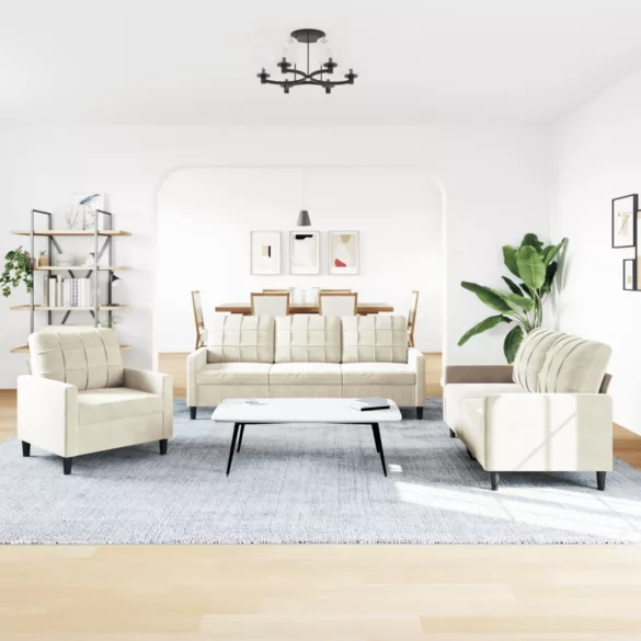 3 részes krém bársony ülőgarnitúra párnákkal