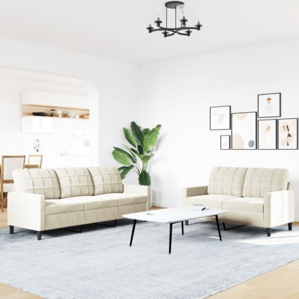 2 részes krém bársony ülőgarnitúra párnákkal