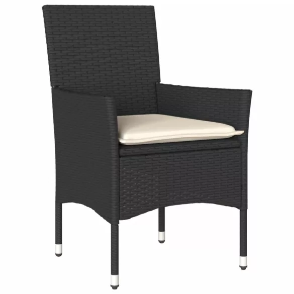 7 részes fekete polyrattan/üveg kerti étkezőgarnitúra párnával