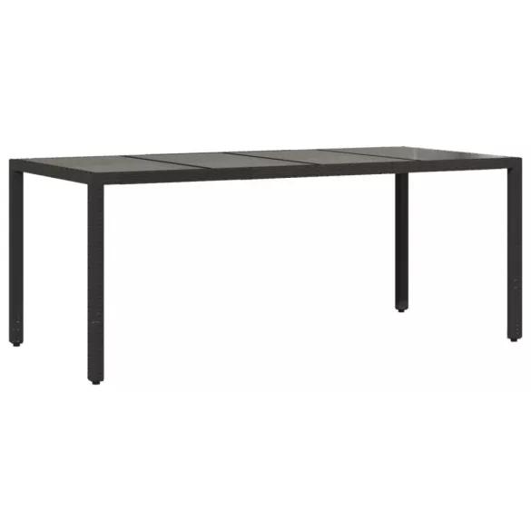 7 részes fekete polyrattan/üveg kerti étkezőgarnitúra párnával