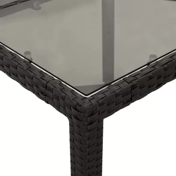 7 részes fekete polyrattan/üveg kerti étkezőgarnitúra párnával
