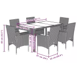 7 részes fekete polyrattan/üveg kerti étkezőgarnitúra párnával