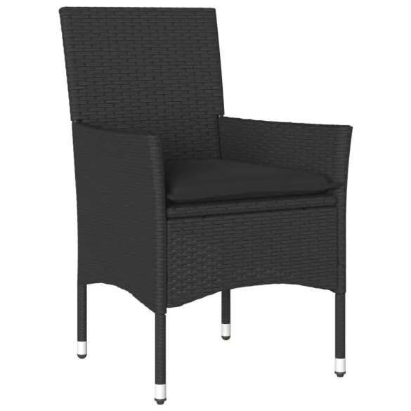 7 részes fekete polyrattan/üveg kerti étkezőgarnitúra párnával