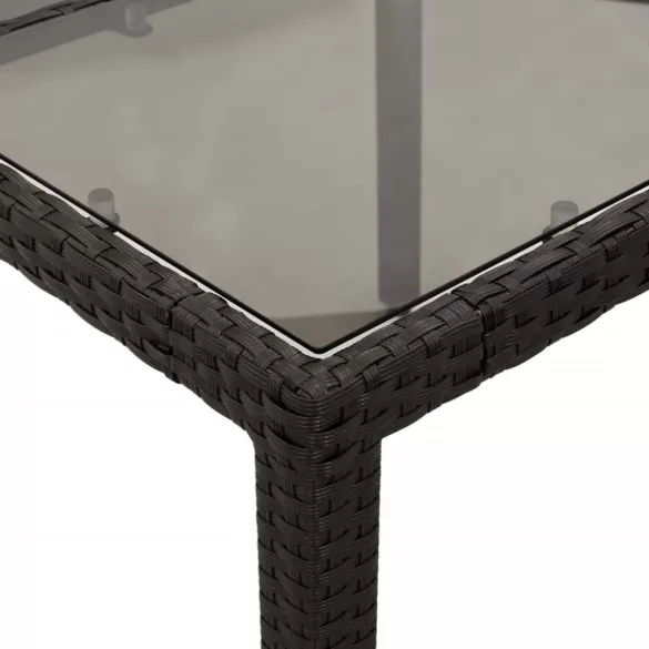 7 részes fekete polyrattan/üveg kerti étkezőgarnitúra párnával