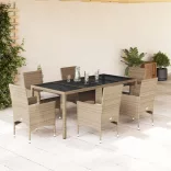 7 részes bézs polyrattan/üveg kerti étkezőgarnitúra párnákkal