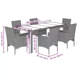 7 részes bézs polyrattan/üveg kerti étkezőgarnitúra párnákkal