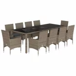 11 részes szürke polyrattan/üveg kerti ülőgarnitúra párnákkal