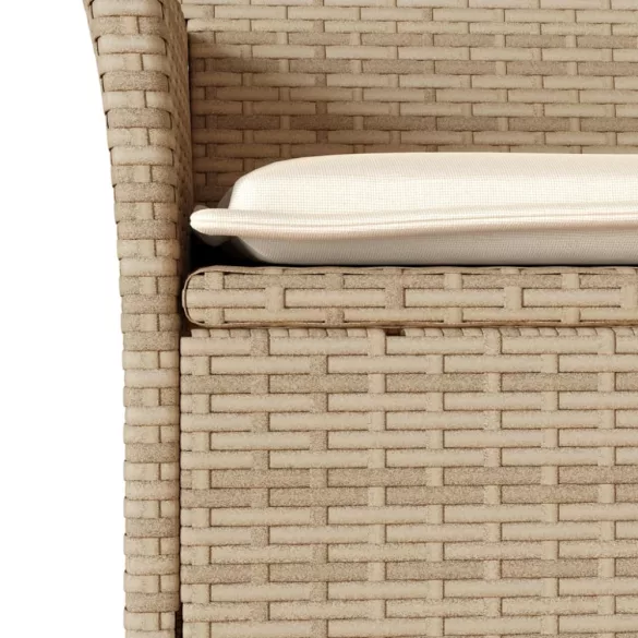 7 részes bézs polyrattan/akácfa kerti étkezőgarnitúra párnákkal