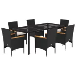 7 részes fekete polyrattan/üveg kerti étkezőgarnitúra párnával