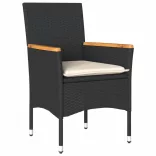 7 részes fekete polyrattan/üveg kerti étkezőgarnitúra párnával
