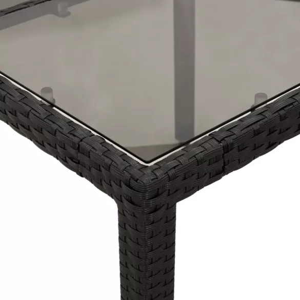 7 részes fekete polyrattan/üveg kerti étkezőgarnitúra párnával