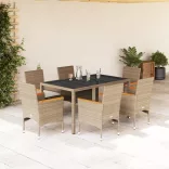 7 részes bézs polyrattan/üveg kerti étkezőgarnitúra párnákkal