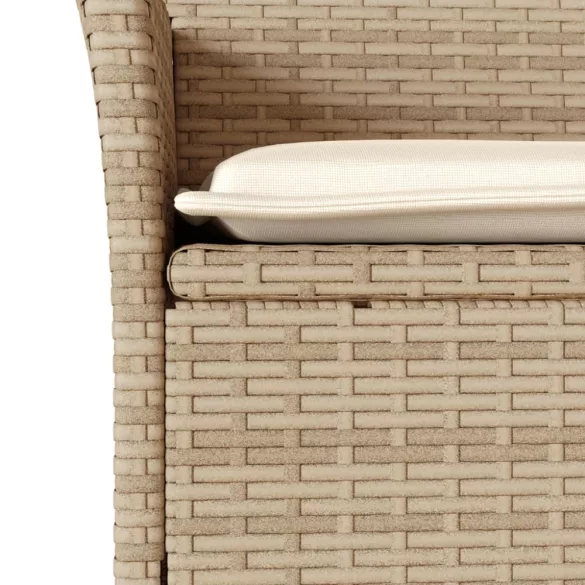 7 részes bézs polyrattan/akácfa kerti étkezőgarnitúra párnákkal