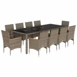 11 részes szürke polyrattan/üveg kerti ülőgarnitúra párnákkal