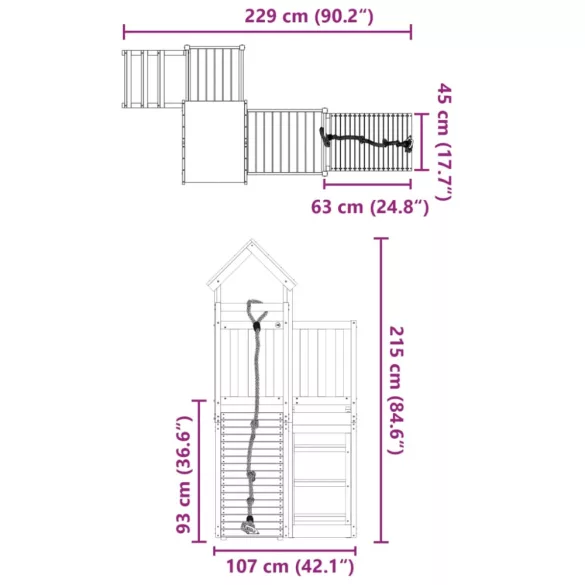 impregnált fenyőfa kültéri játszószett