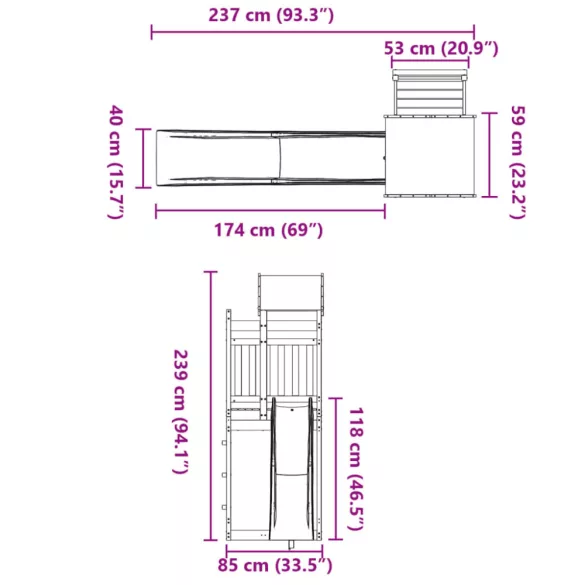 tömör fenyőfa kültéri játszószett