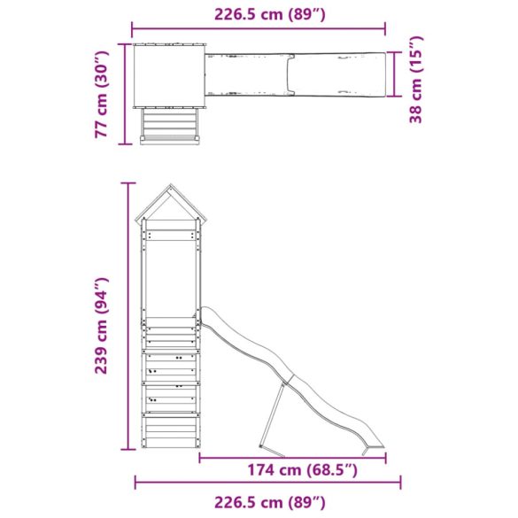 impregnált fenyőfa kültéri játszószett