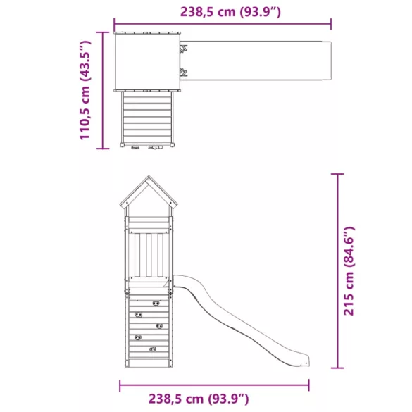 tömör fenyőfa kültéri játszószett