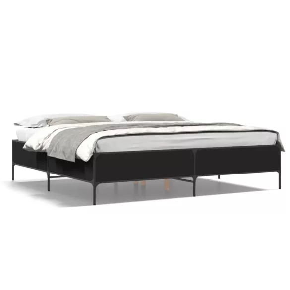 fekete szerelt fa és fém ágykeret 200 x 200 cm