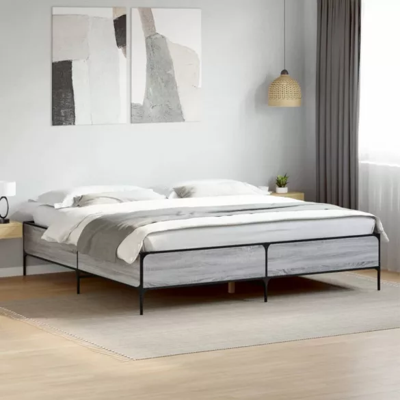 szürke sonoma szerelt fa és fém ágykeret 200 x 200 cm