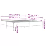 szürke sonoma szerelt fa és fém ágykeret 200 x 200 cm