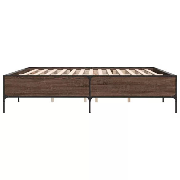 barna tölgyszínű szerelt fa és fém ágykeret 200 x 200 cm