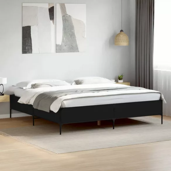 fekete szerelt fa és fém ágykeret 180 x 200 cm