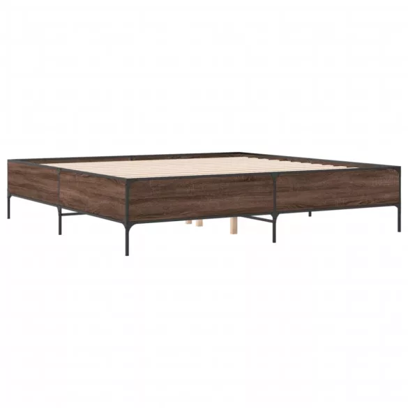 barna tölgyszínű szerelt fa és fém ágykeret 180 x 200 cm