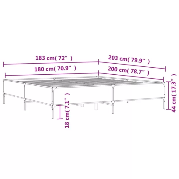 barna tölgyszínű szerelt fa és fém ágykeret 180 x 200 cm