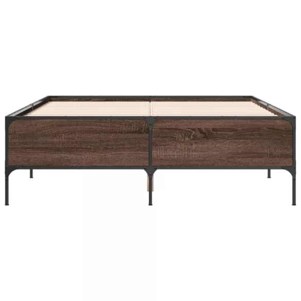 barna tölgyszínű szerelt fa és fém ágykeret 160 x 200 cm