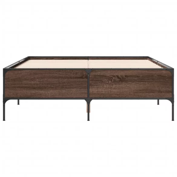 barna tölgyszínű szerelt fa és fém ágykeret 140x190 cm