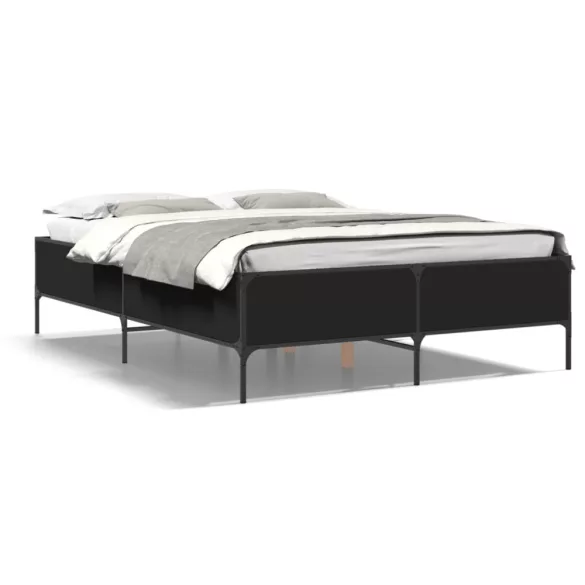 fekete szerelt fa és fém ágykeret 135 x 190 cm