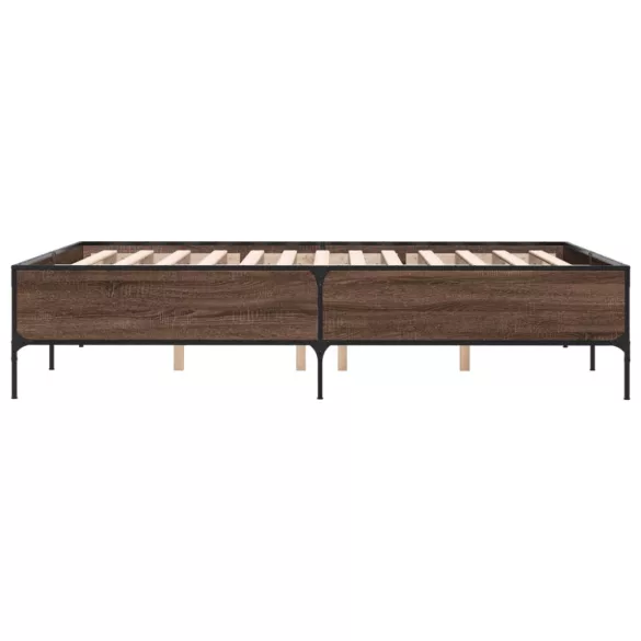 barna tölgyszínű szerelt fa és fém ágykeret 135 x 190 cm