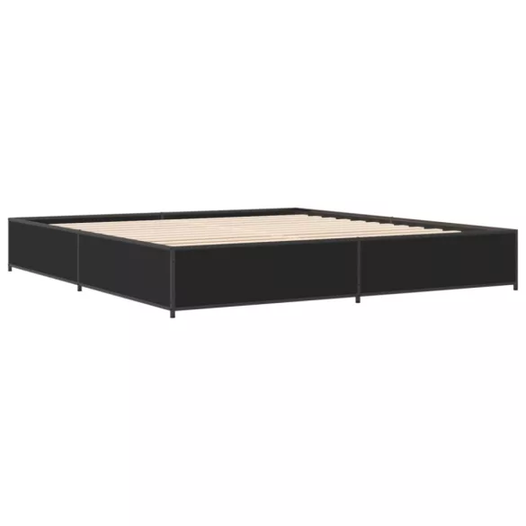 fekete szerelt fa és fém ágykeret 200 x 200 cm