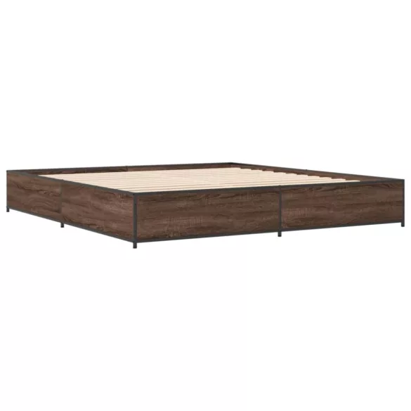 barna tölgyszínű szerelt fa és fém ágykeret 200 x 200 cm