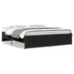 fekete szerelt fa és fém ágykeret 200 x 200 cm