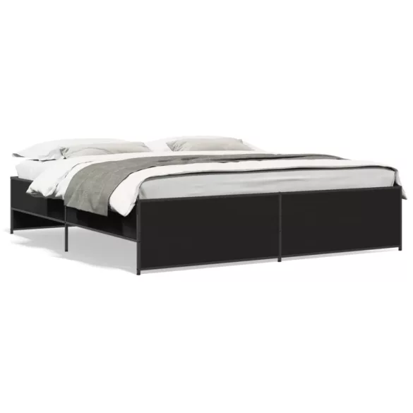 fekete szerelt fa és fém ágykeret 200 x 200 cm